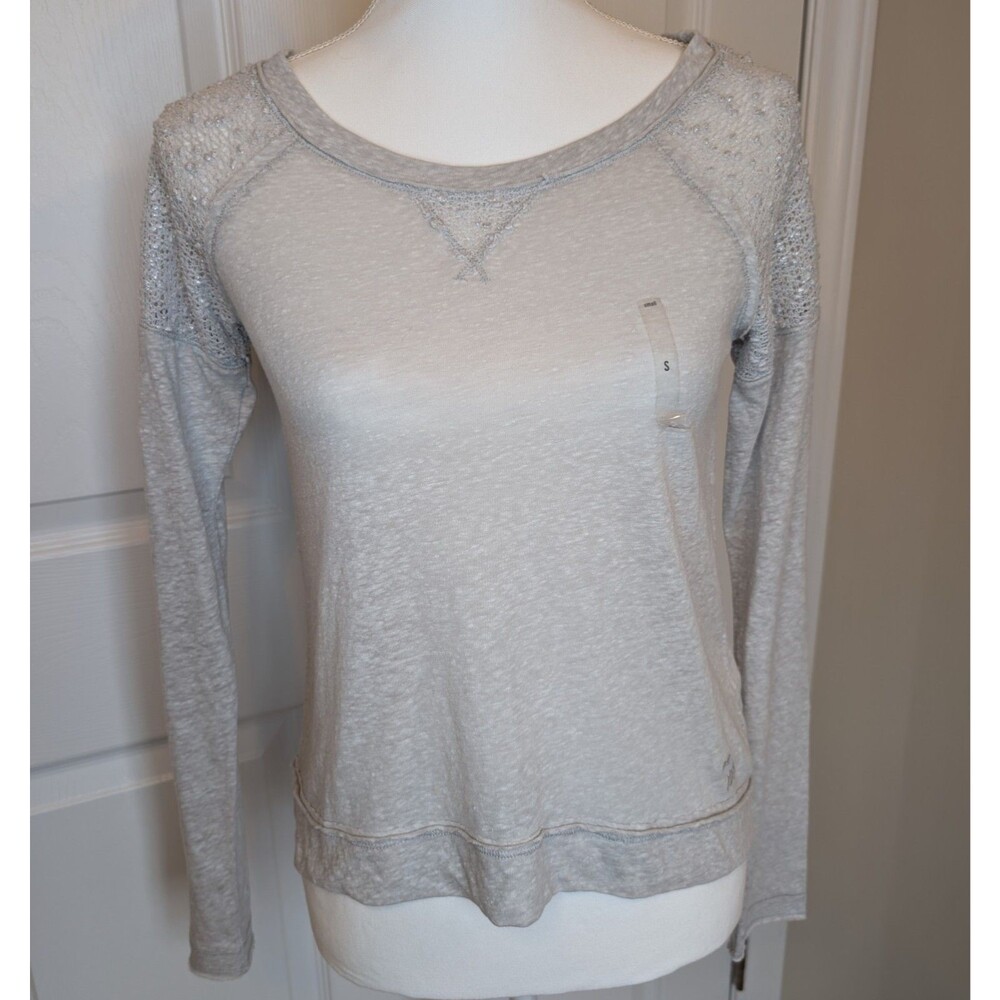Abercrombie & Fitch Gray Scoop Neck Sequined Long Sleeve Shirt Women Size S New